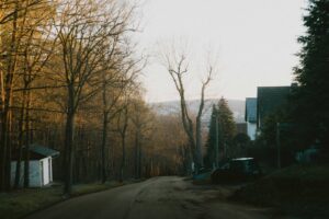 A serene street scene in Bad Hersfeld, Germany captured during sunset.